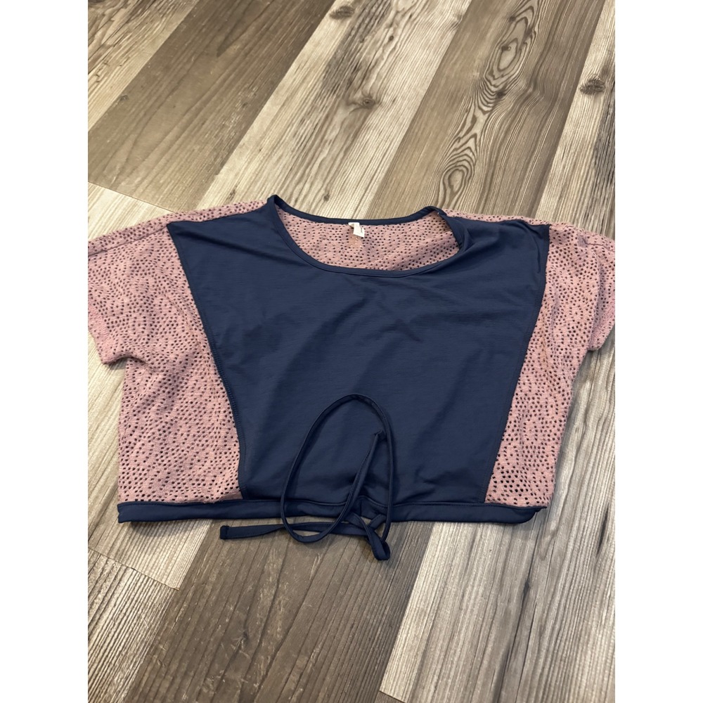 FP Movement Free People Crop Top Mauve Mesh Navy Blue Tie Front Small